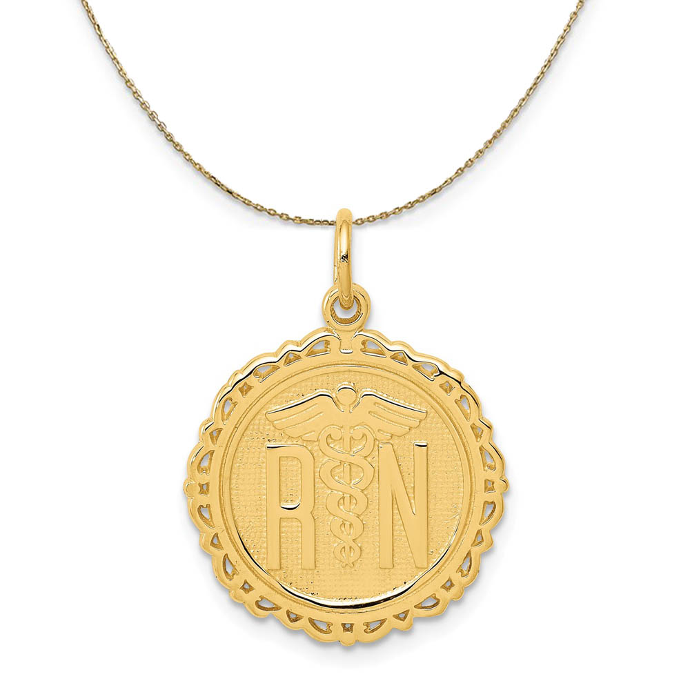 14k Yellow Gold Registered Nurse Disk Necklace, 18mm