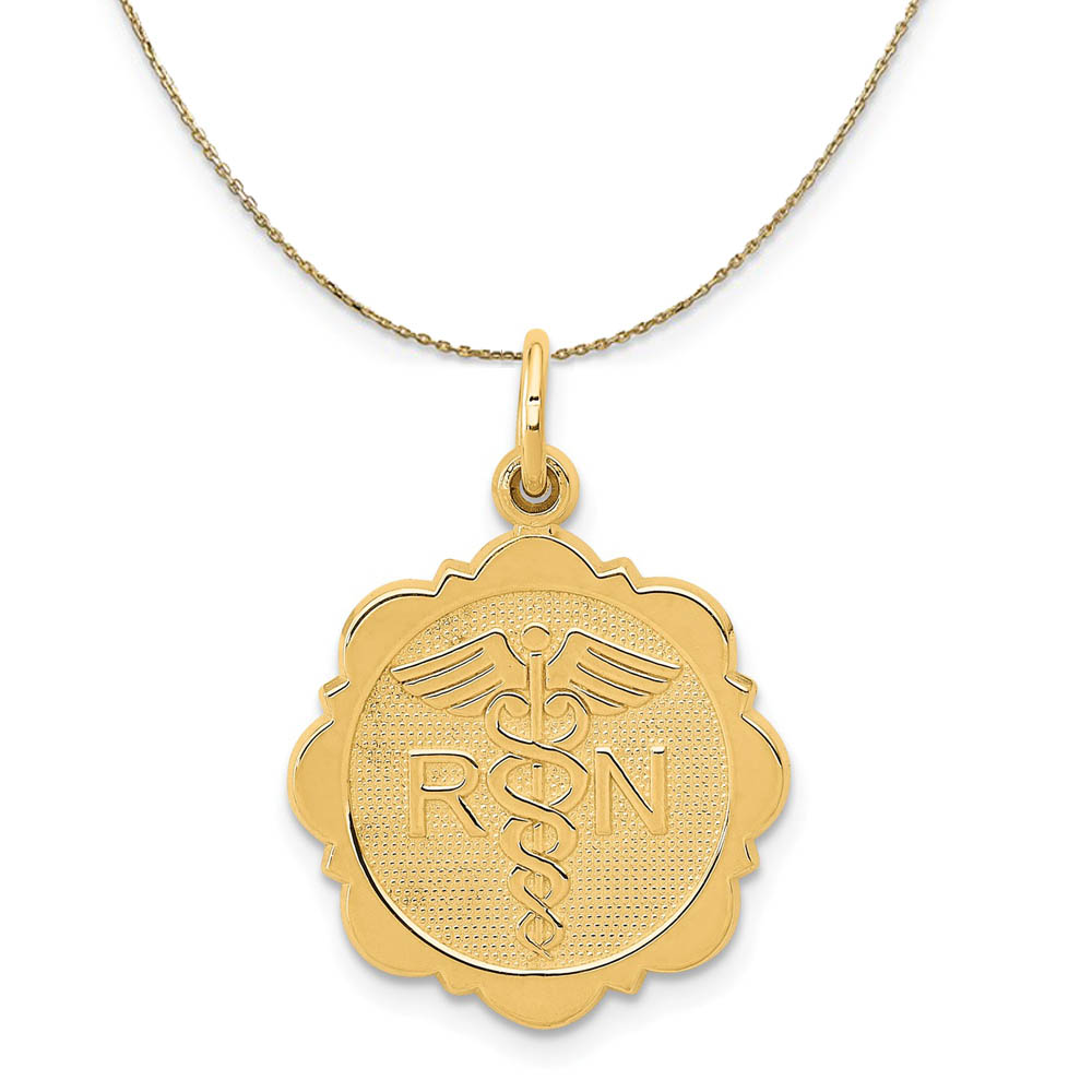 14k Yellow Gold Registered Nurse Disk Necklace, 16mm