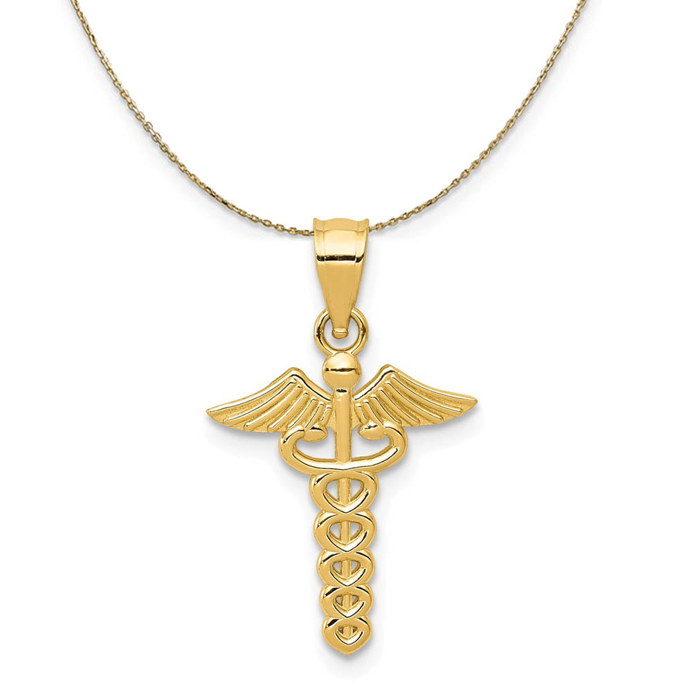 14k Yellow Gold Caduceus Symbol Necklace