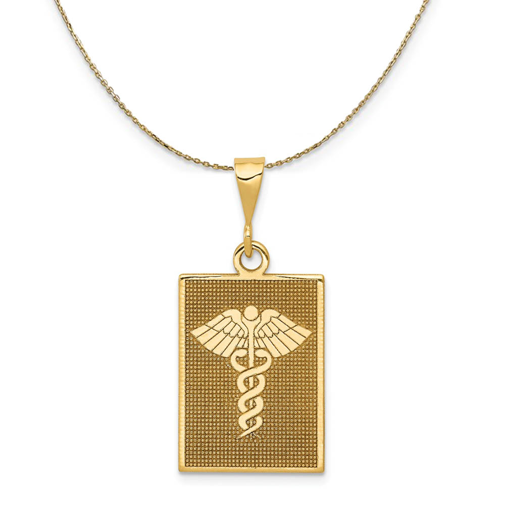 14k Yellow Gold Caduceus Rectangular Necklace