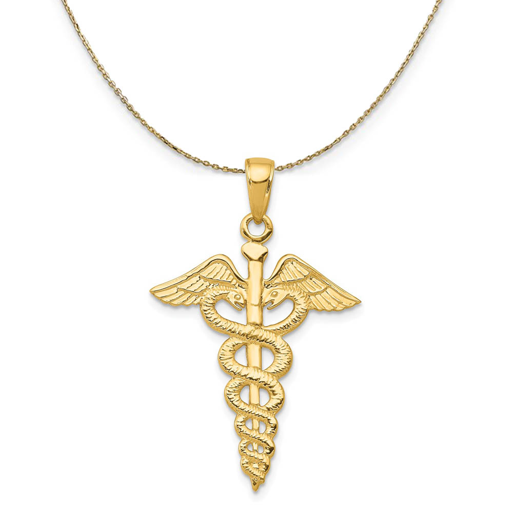 14k Yellow Gold Caduceus Symbol Necklace