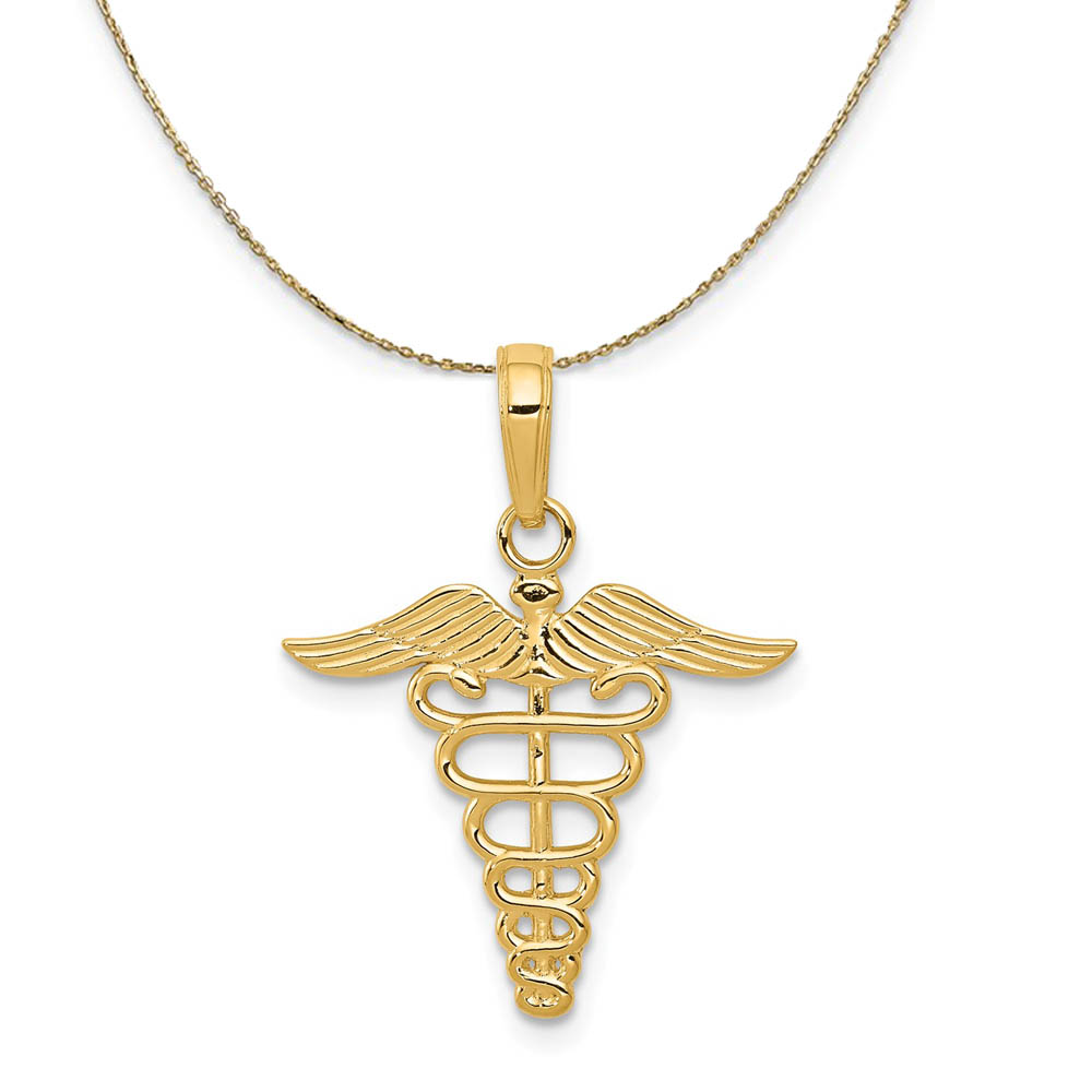14k Yellow Gold Polished Caduceus Necklace