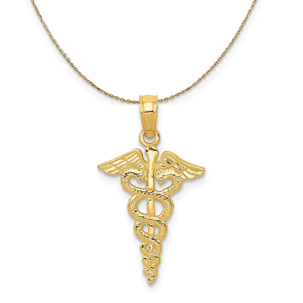 14k Yellow Gold Caduceus Necklace