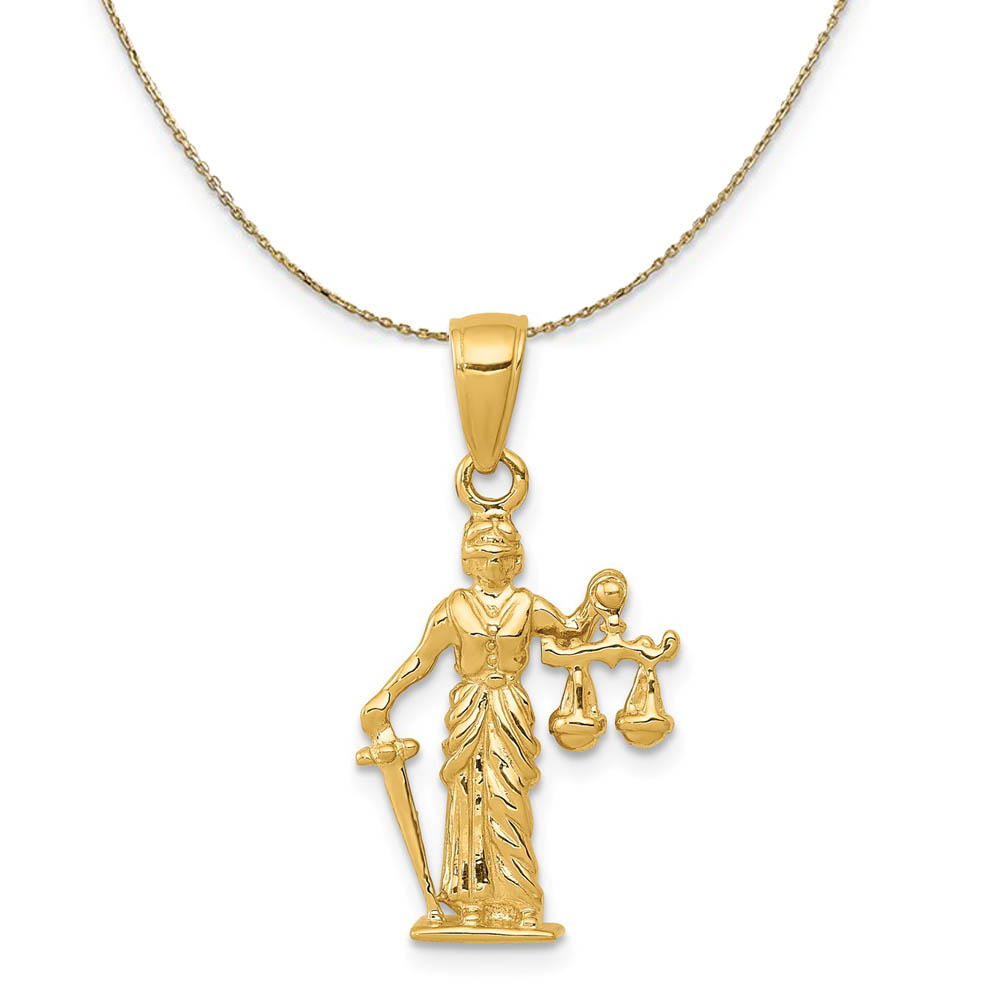 14k Yellow Gold Lady of Justice with Scales Necklace