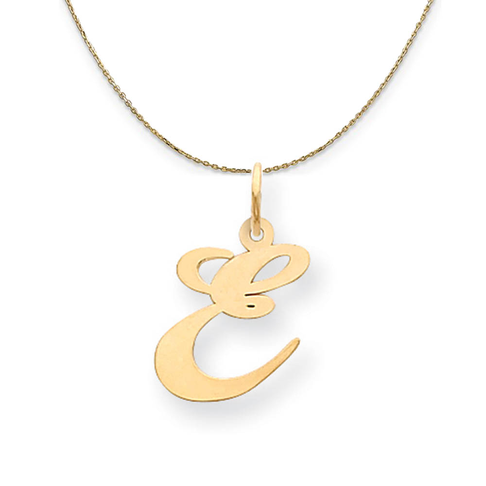 14k Yellow Gold, Ella Med Fancy Script Initial E Necklace