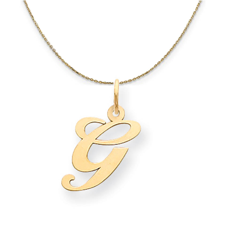 14k Yellow Gold, Ella Med Fancy Script Initial G Necklace