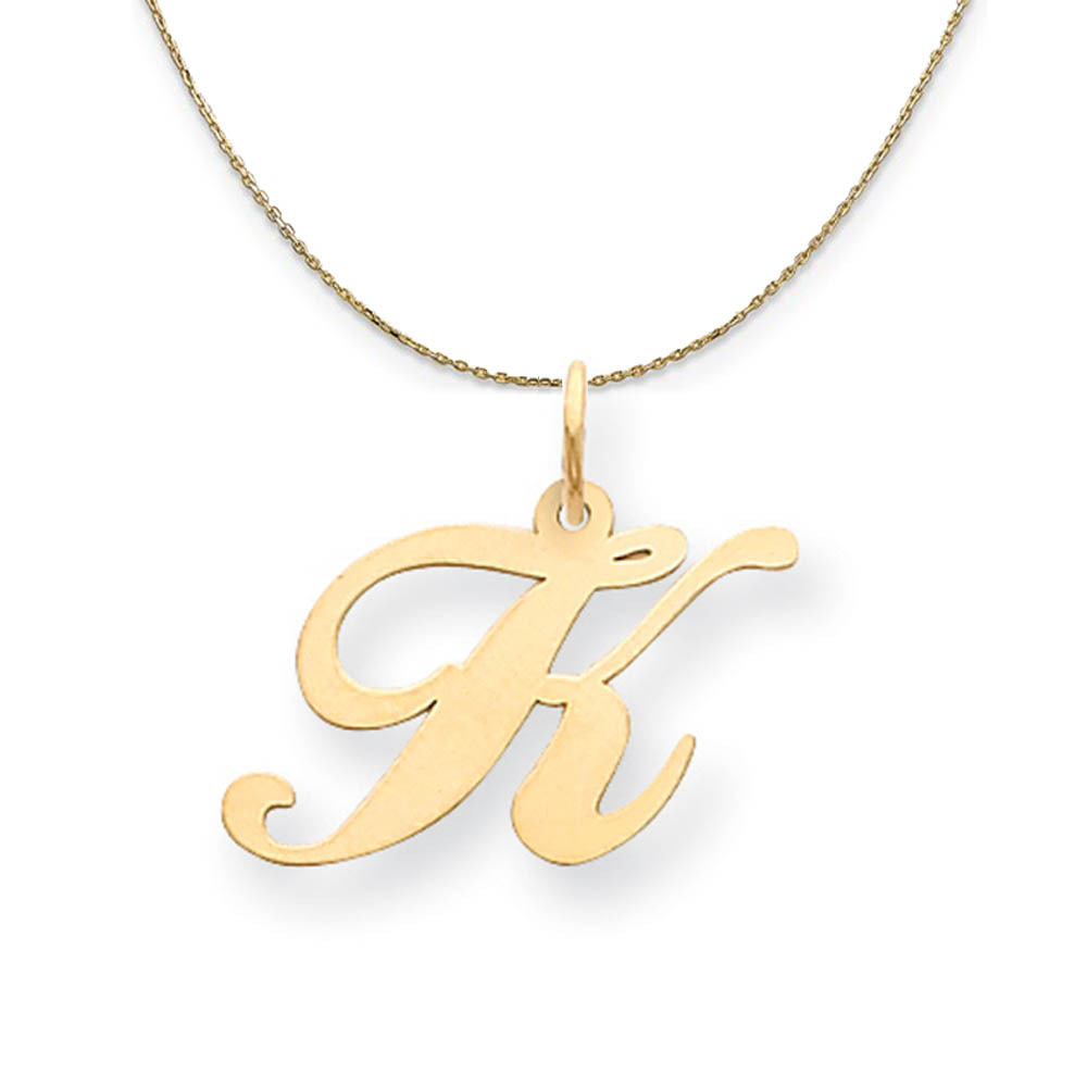 14k Yellow Gold, Ella Med Fancy Script Initial K Necklace