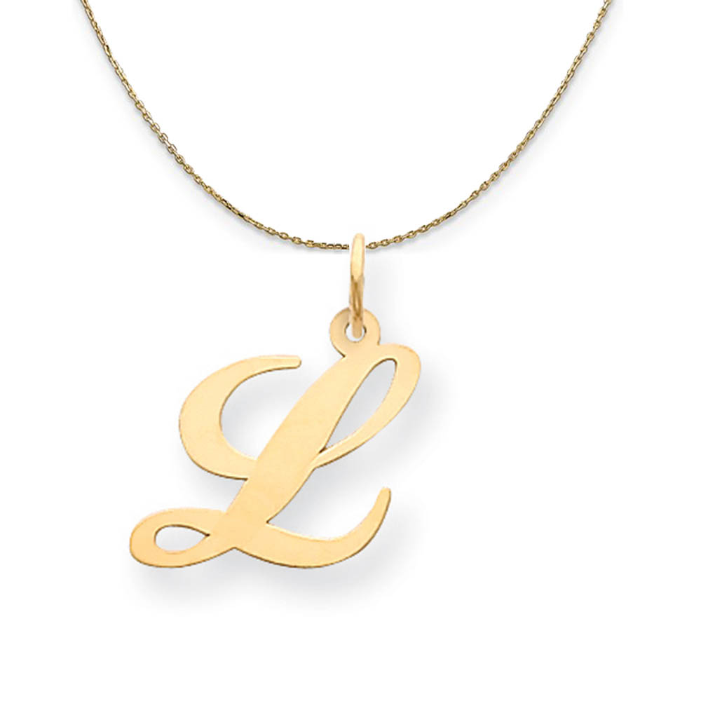 14k Yellow Gold, Ella Med Fancy Script Initial Necklace