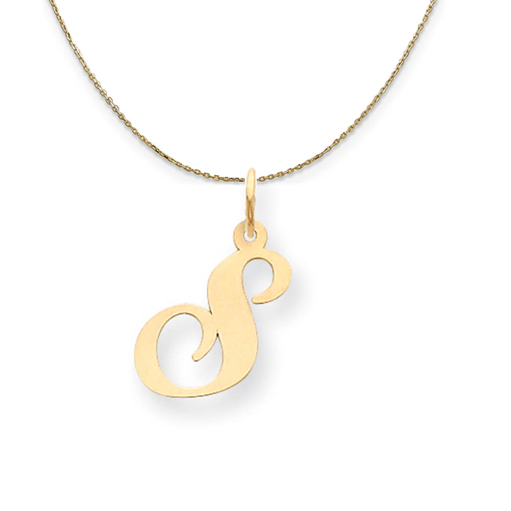 14k Yellow Gold, Ella Med Fancy Script Initial Necklace