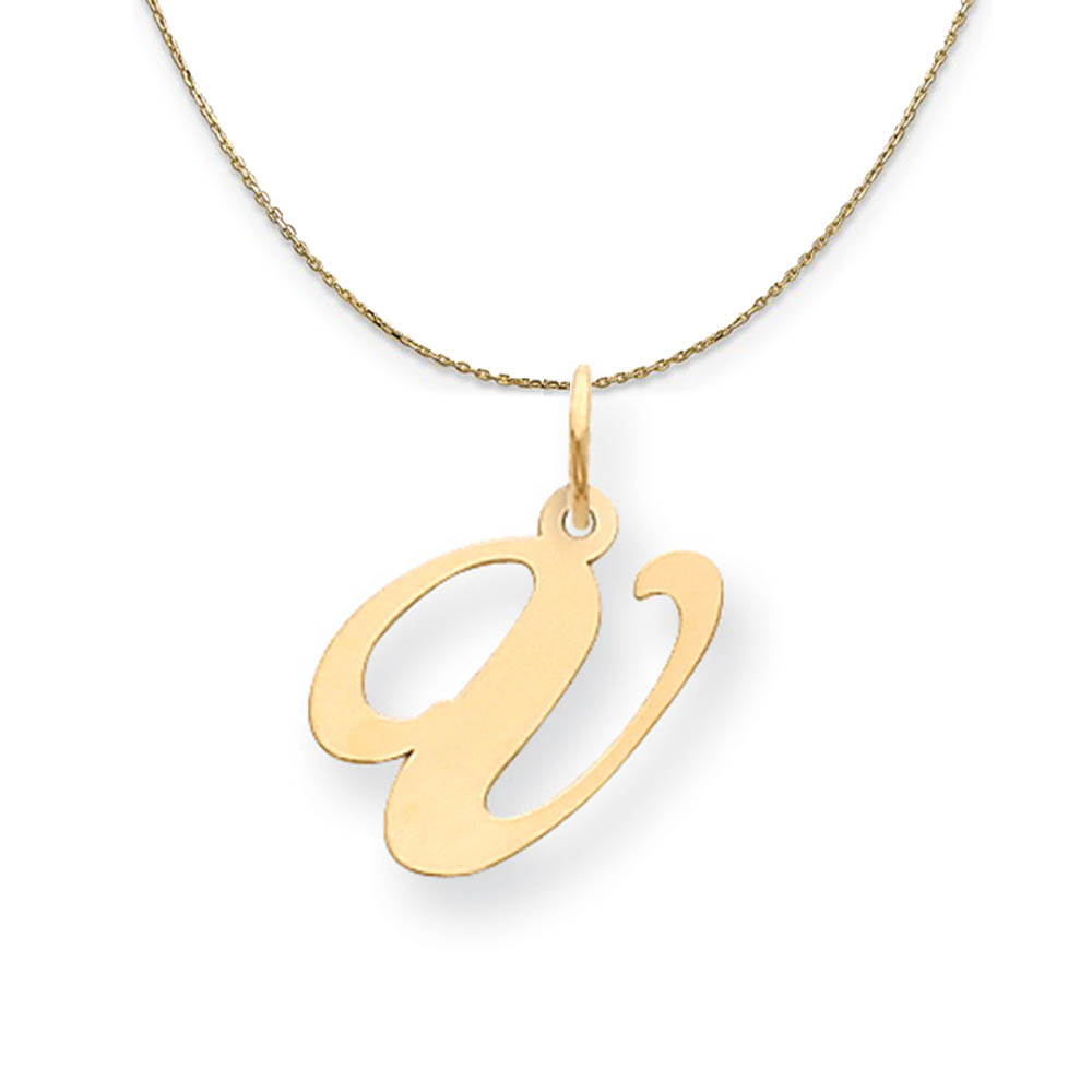 14k Yellow Gold, Ella Med Fancy Script Initial V Necklace