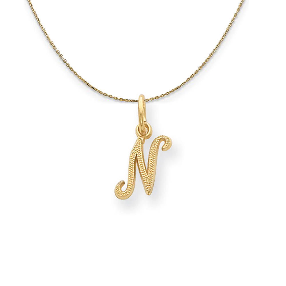 Sadie 14k Yellow Gold Satin Script Initial Necklace Letter N
