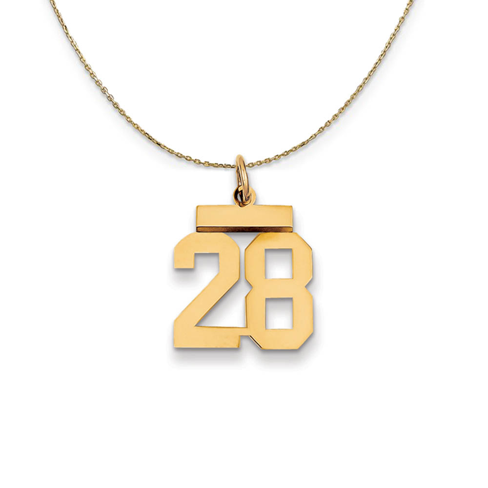 14k Yellow Gold, Athletic, Sm Polished Number 28 Necklace