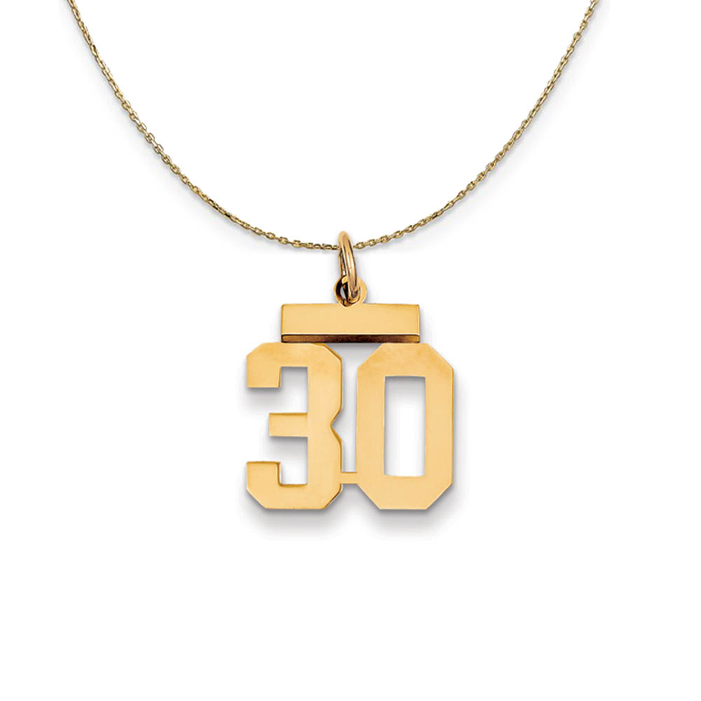 14k Yellow Gold, Athletic, Sm Polished Number 30 Necklace