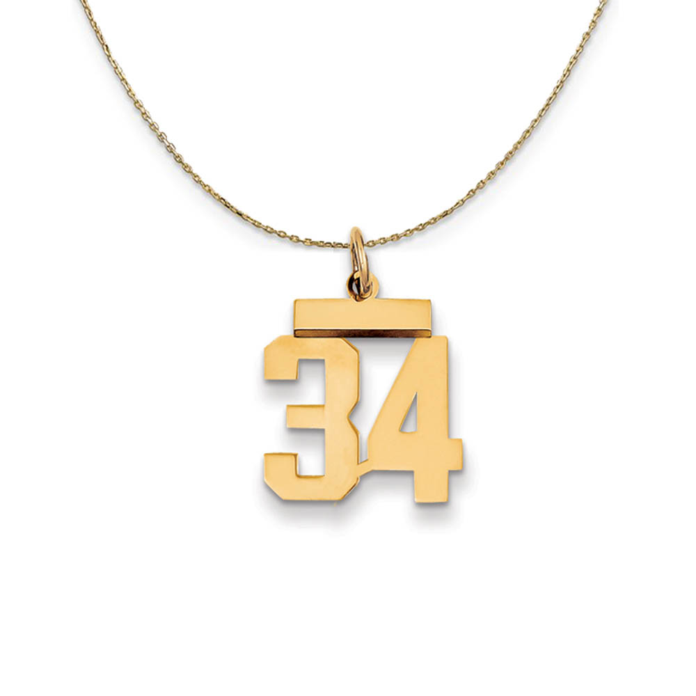 14k Yellow Gold, Athletic, Sm Polished Number 34 Necklace
