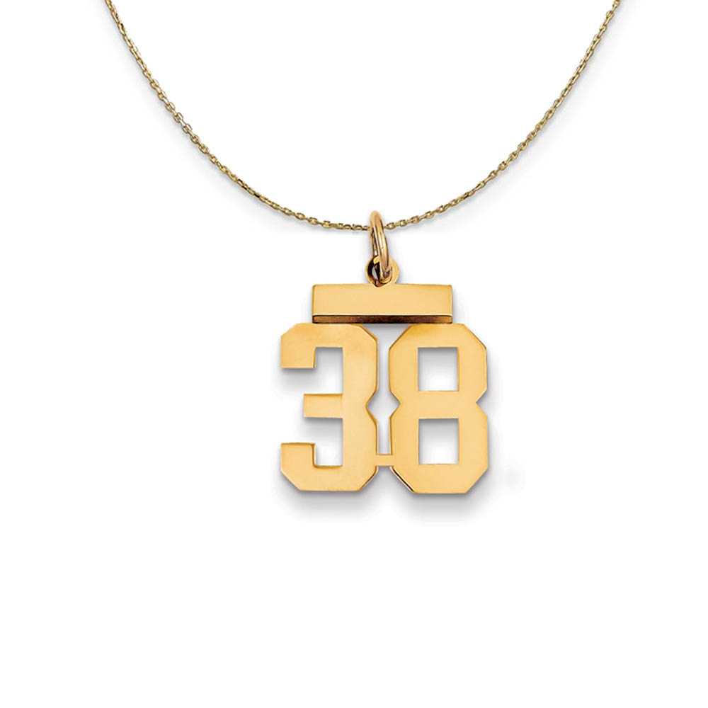 14k Yellow Gold, Athletic, Sm Polished Number 38 Necklace