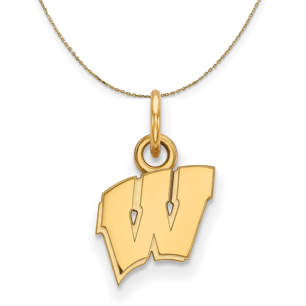 14k Yellow Gold U. of Wisconsin (Tiny) Initial W Necklace