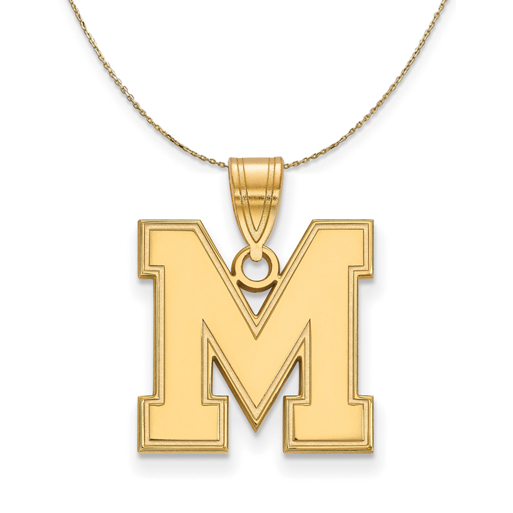 14k Yellow Gold U. of Memphis Medium Initial Necklace
