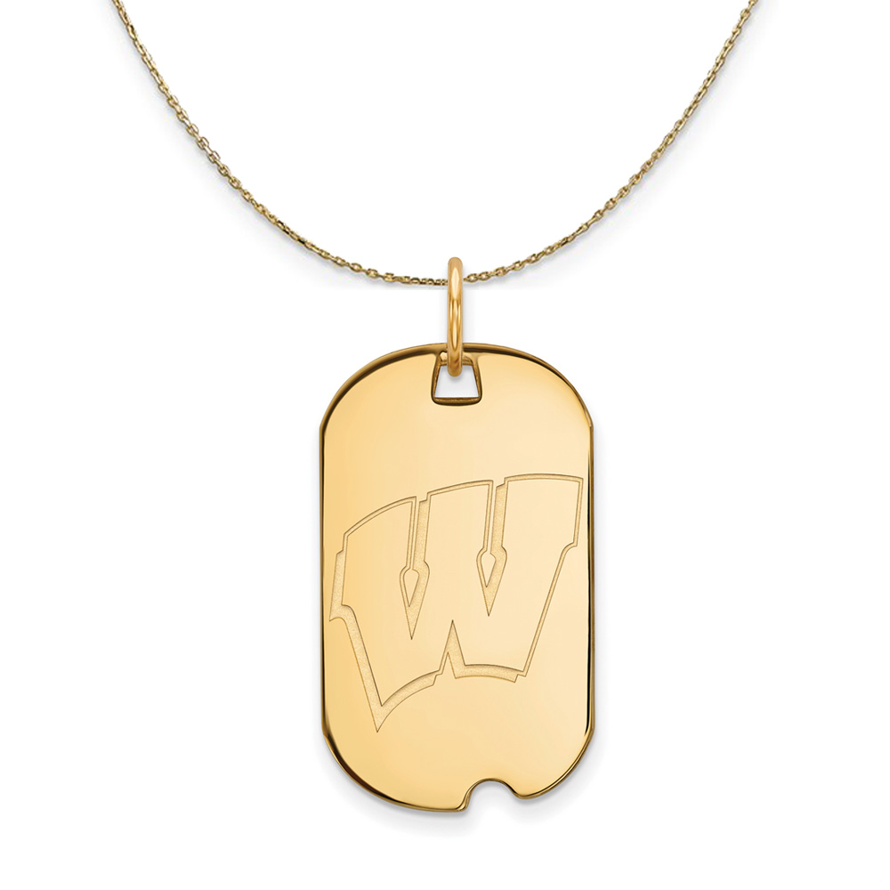 14k Yellow Gold U. of Wisconsin Initial W Dog Tag Necklace