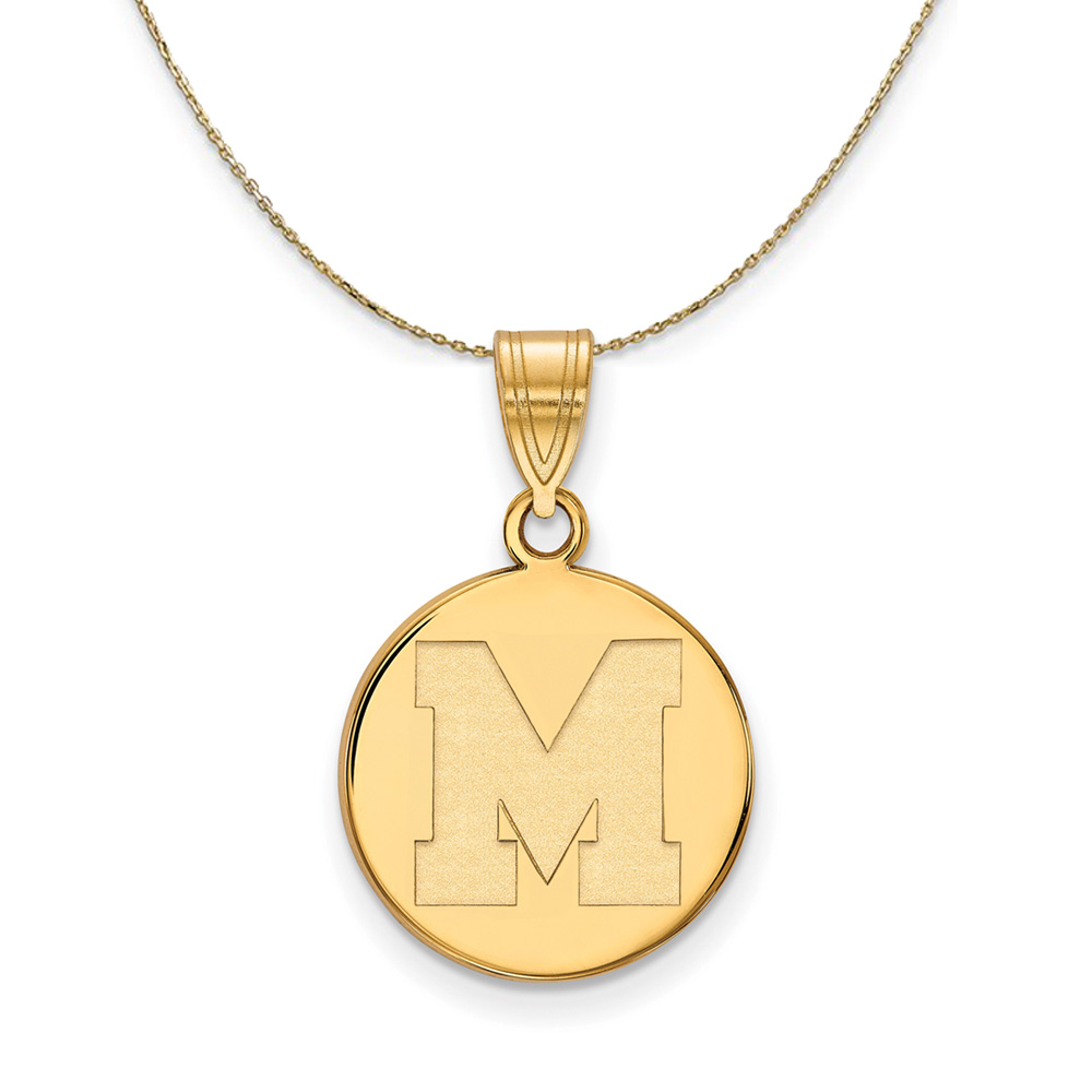 14k Yellow Gold U. of Memphis Medium Initial Disc Necklace