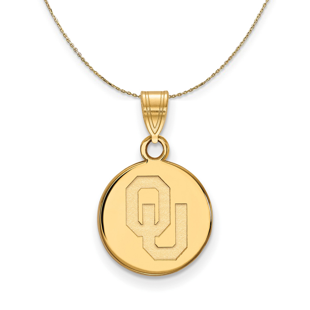 14k Yellow Gold U. of Oklahoma 'OU' Disc Necklace