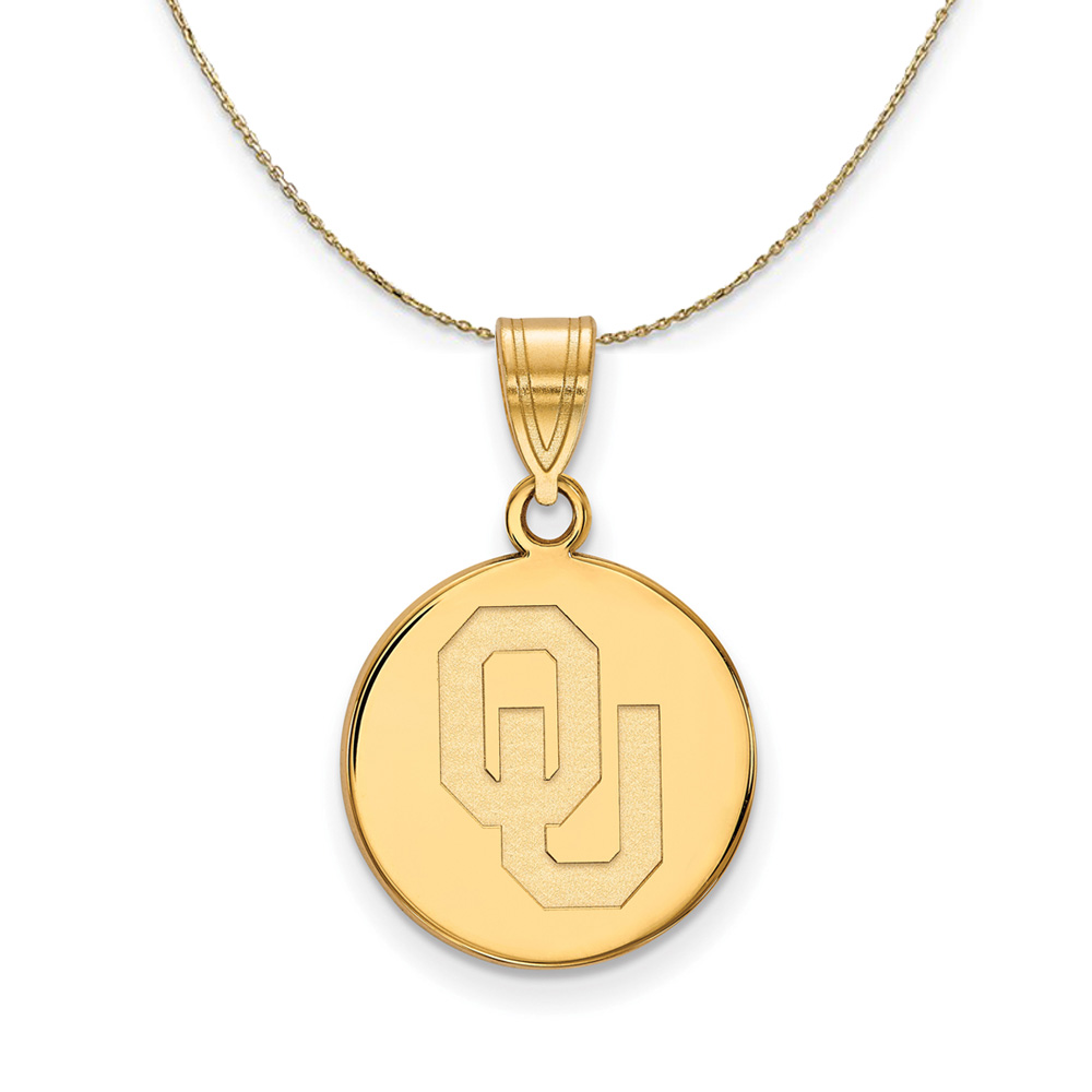14k Yellow Gold U. of Oklahoma Md 'OU' Disc Necklace