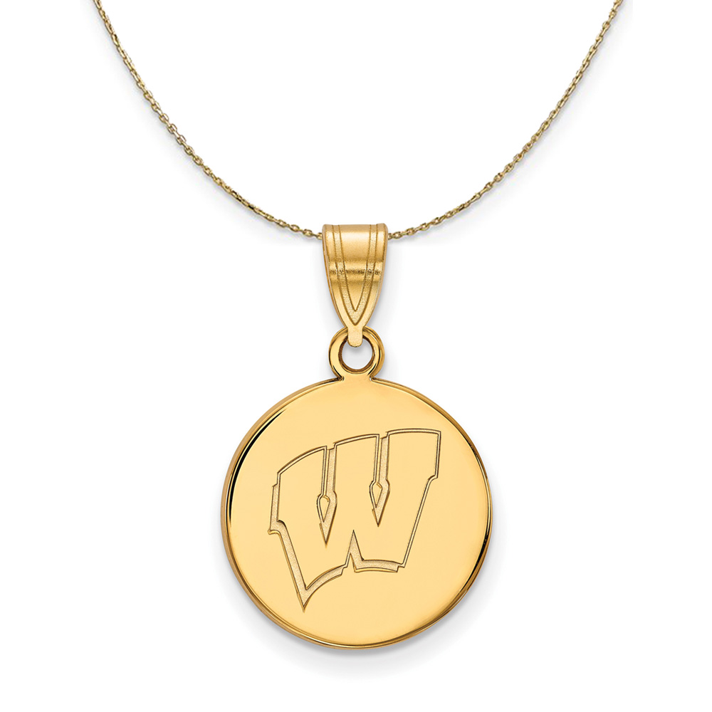 14k Yellow Gold U. of Wisconsin Initial W Disc Necklace