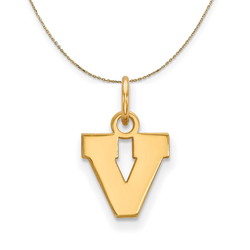 14k Yellow Gold U. of Virginia (Tiny) Initial V Necklace