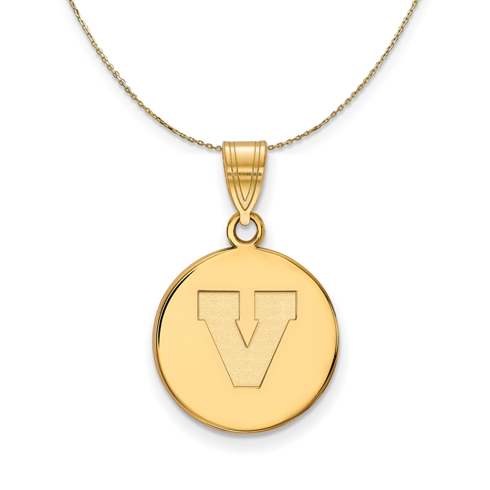 14k Yellow Gold U. of Virginia Initial V Disc Necklace