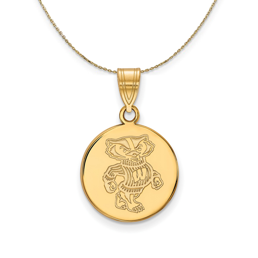 14k Yellow Gold U. of Wisconsin Logo Disc Necklace