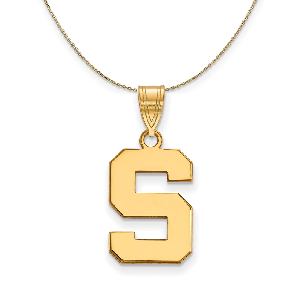 14k Yellow Gold Michigan State Medium Initial Necklace