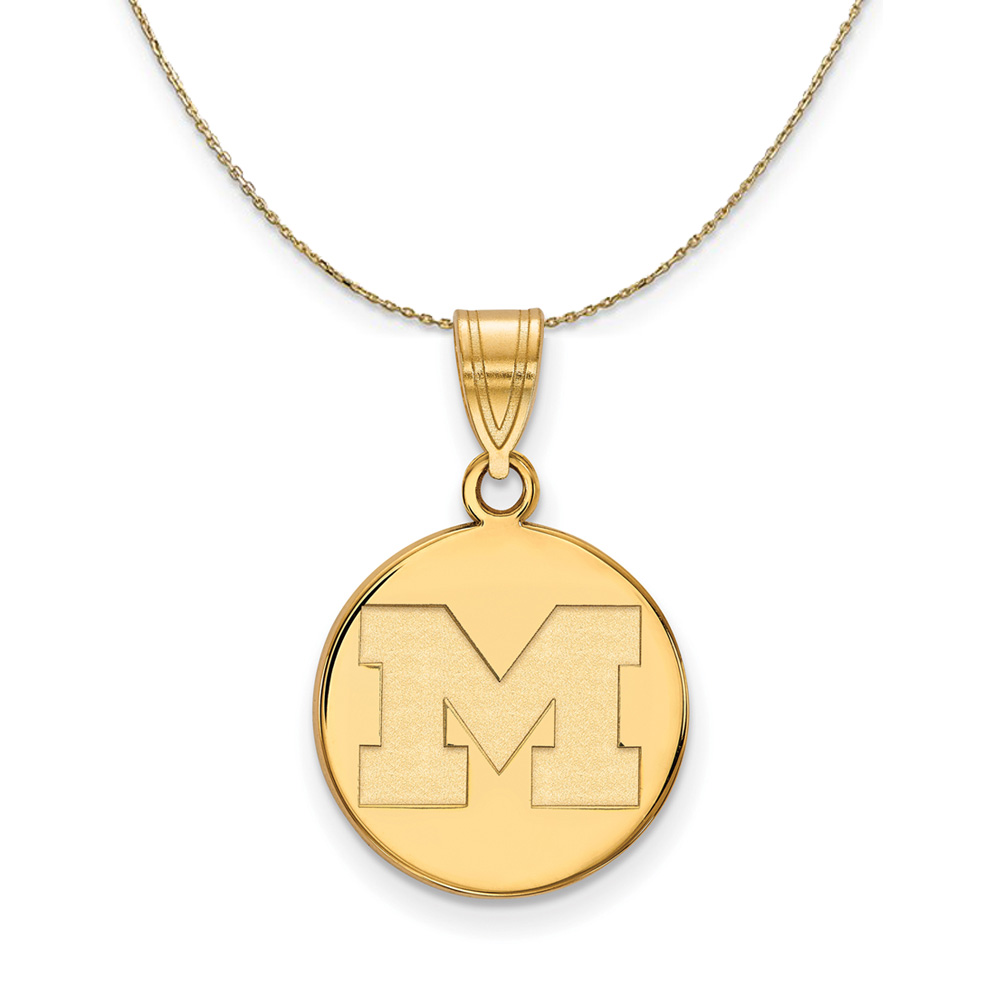 14k Yellow Gold U. of Michigan Medium Initial Disc Necklace