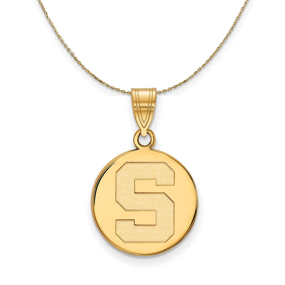 14k Yellow Gold Michigan State Medium Initial Disc Necklace