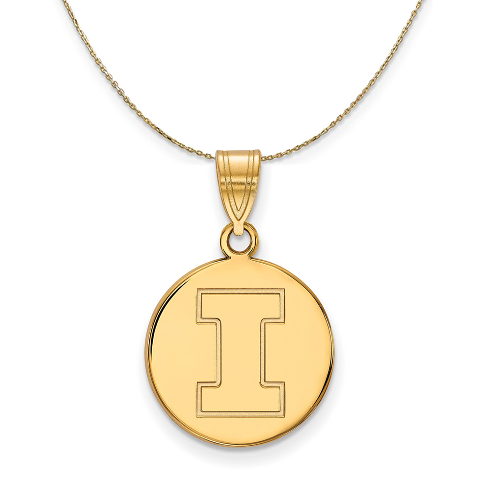 14k Yellow Gold U. of Illinois Initial I Disc Necklace