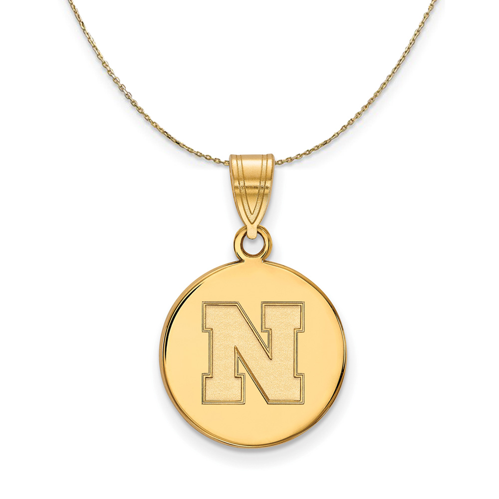 14k Yellow Gold U. of Nebraska Initial N Disc Necklace