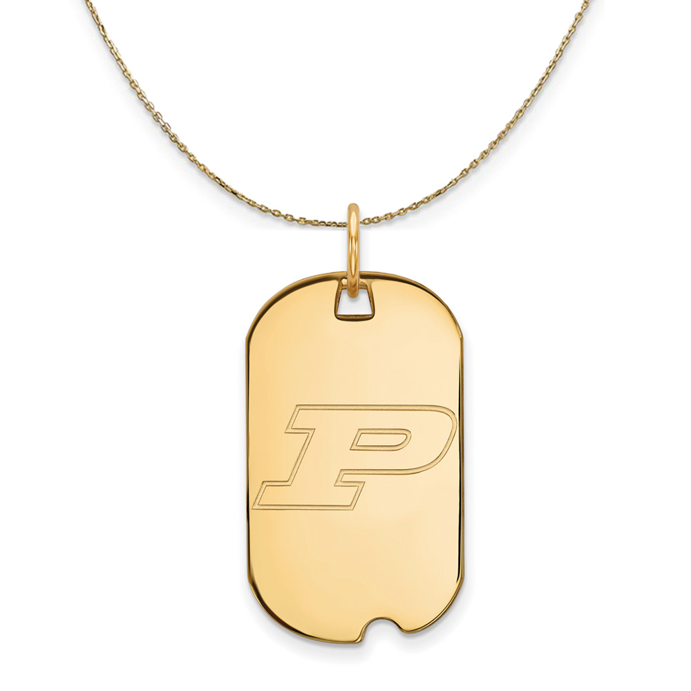 14k Yellow Gold Purdue Initial P Dog Tag Necklace