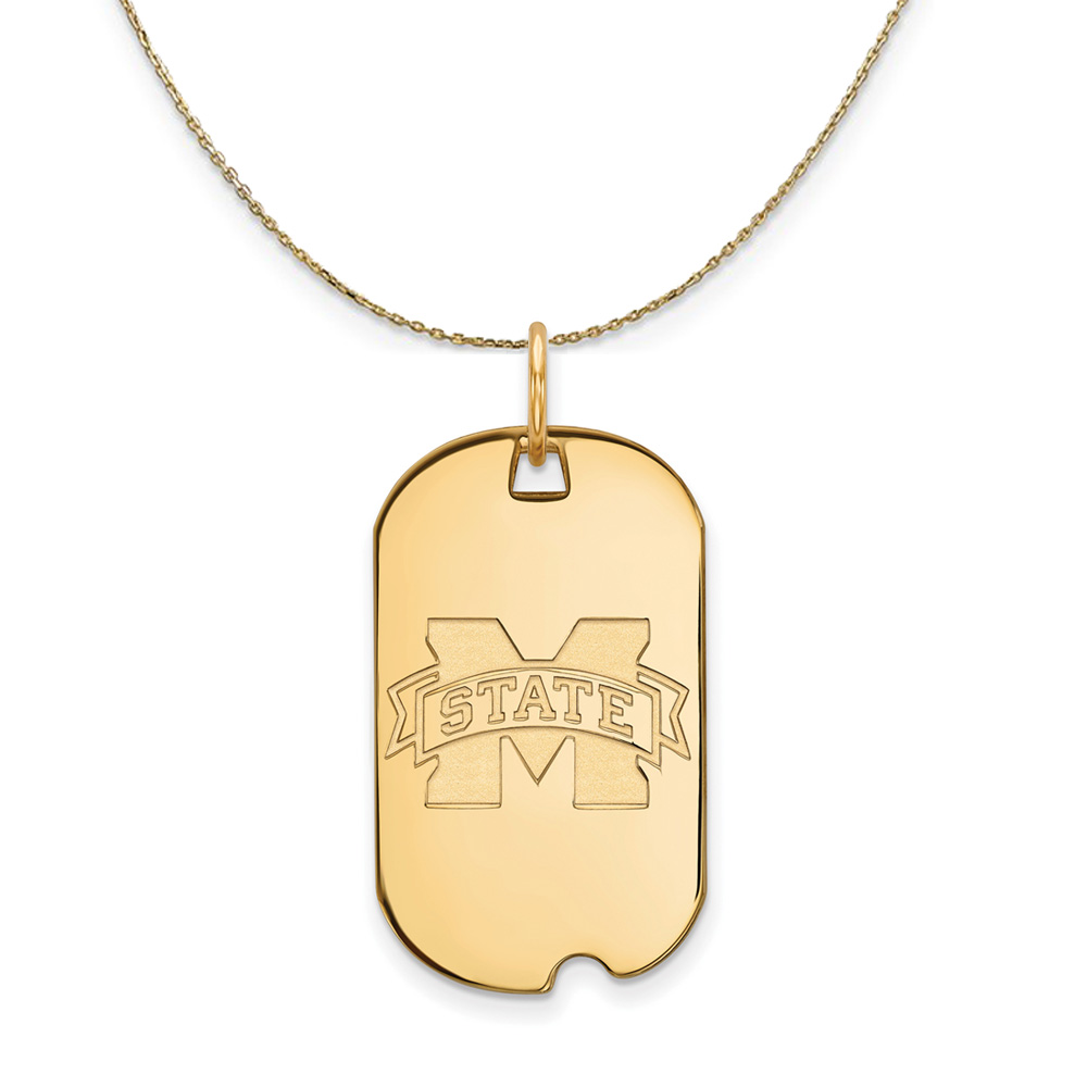 14k Yellow Gold Mississippi State Dog Tag Necklace