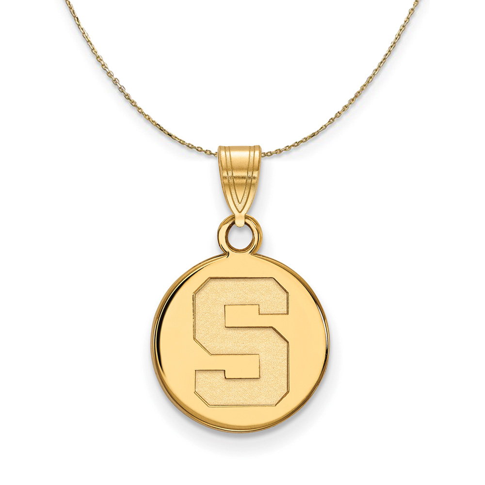 14k Yellow Gold Michigan State Small Initial Disc Necklace