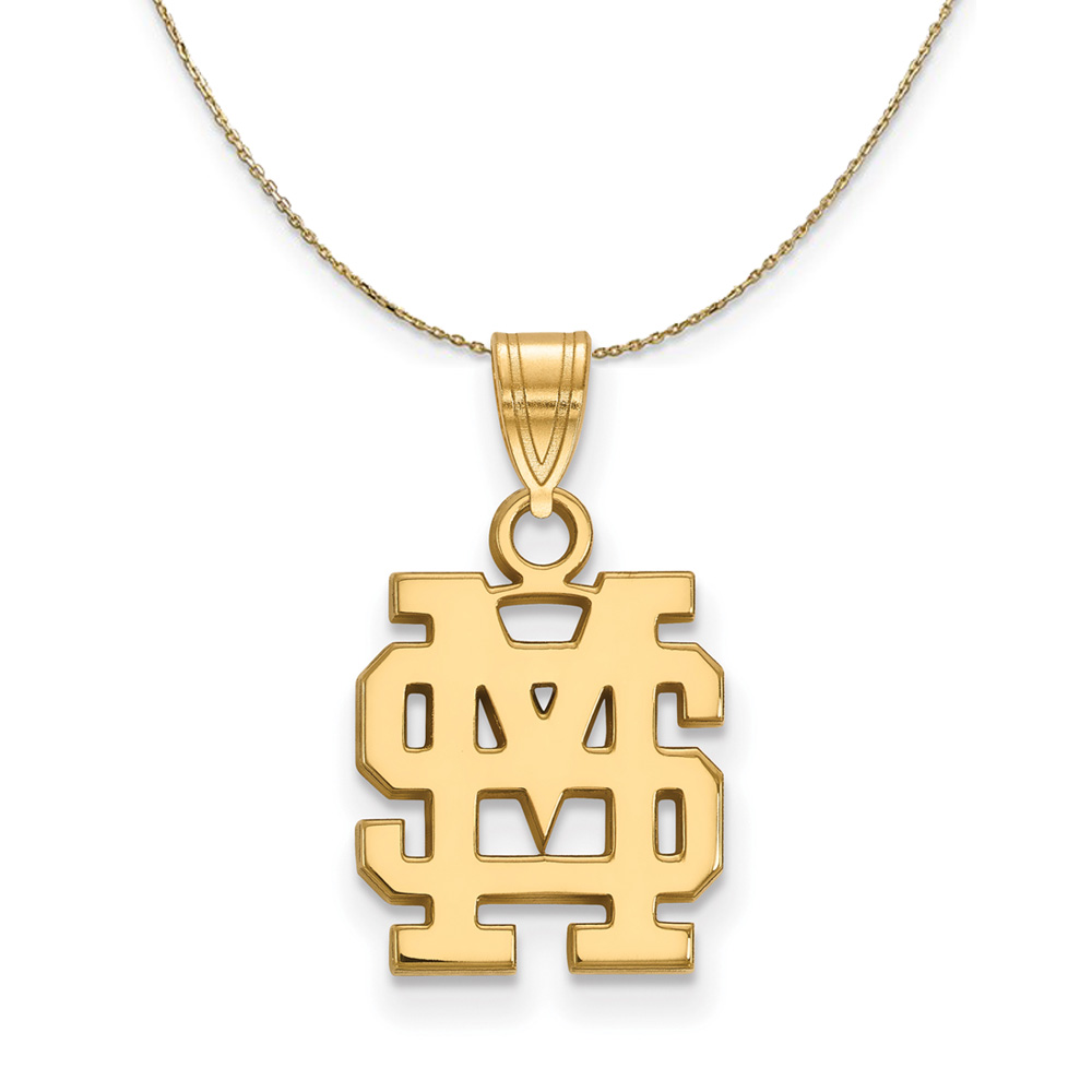 14k Yellow Gold Mississippi State 'MS' Necklace