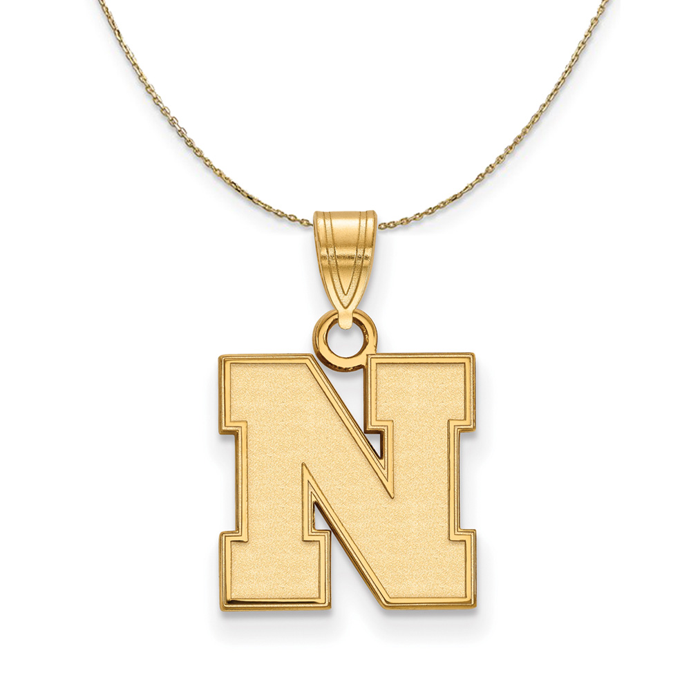 14k Yellow Gold U of Nebraska Initial N Necklace