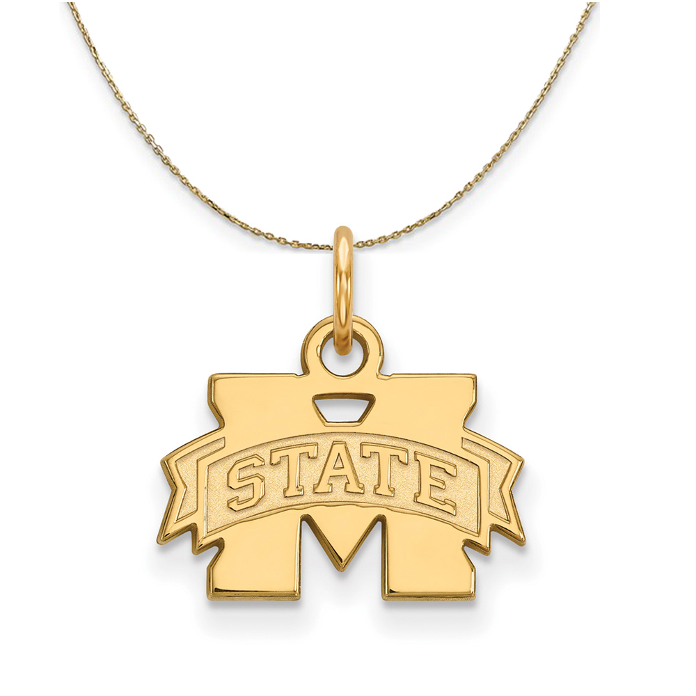 14k Yellow Gold Mississippi State X-Small Logo Necklace