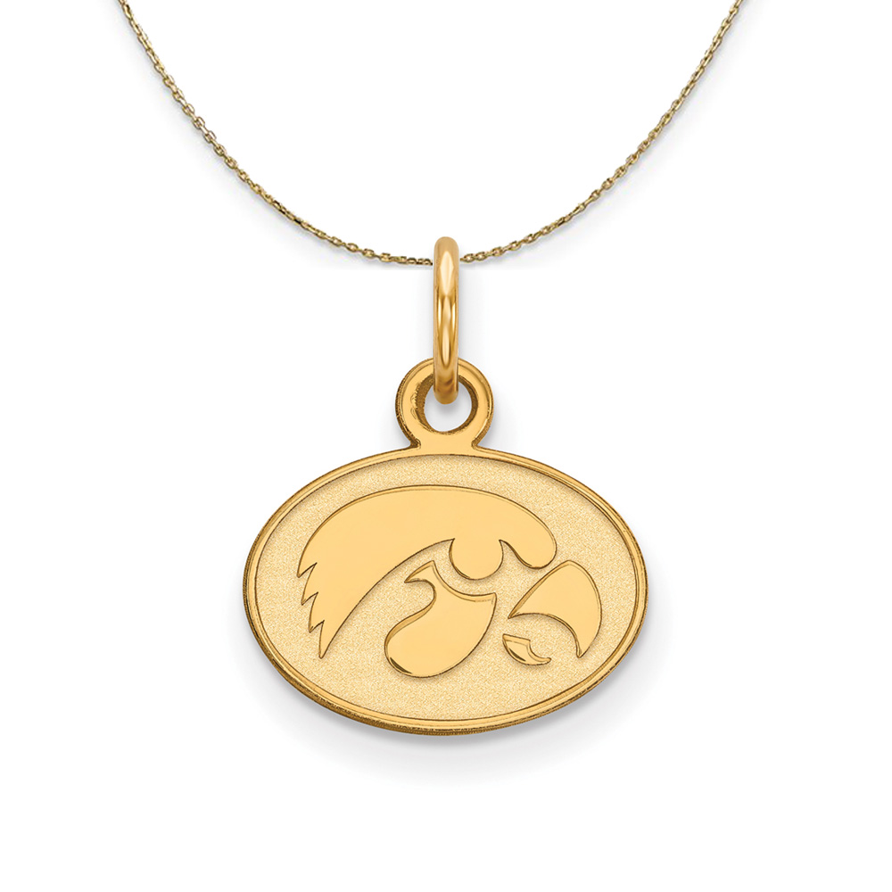 14k Yellow Gold U. of Iowa (Tiny) Oval Disc Necklace