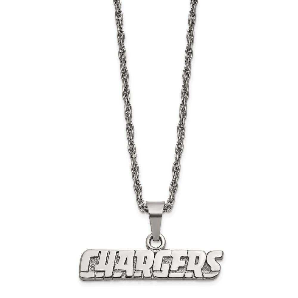 Stainless Steel NFL Los Angeles Chargers Block Script Necklace, 18 In