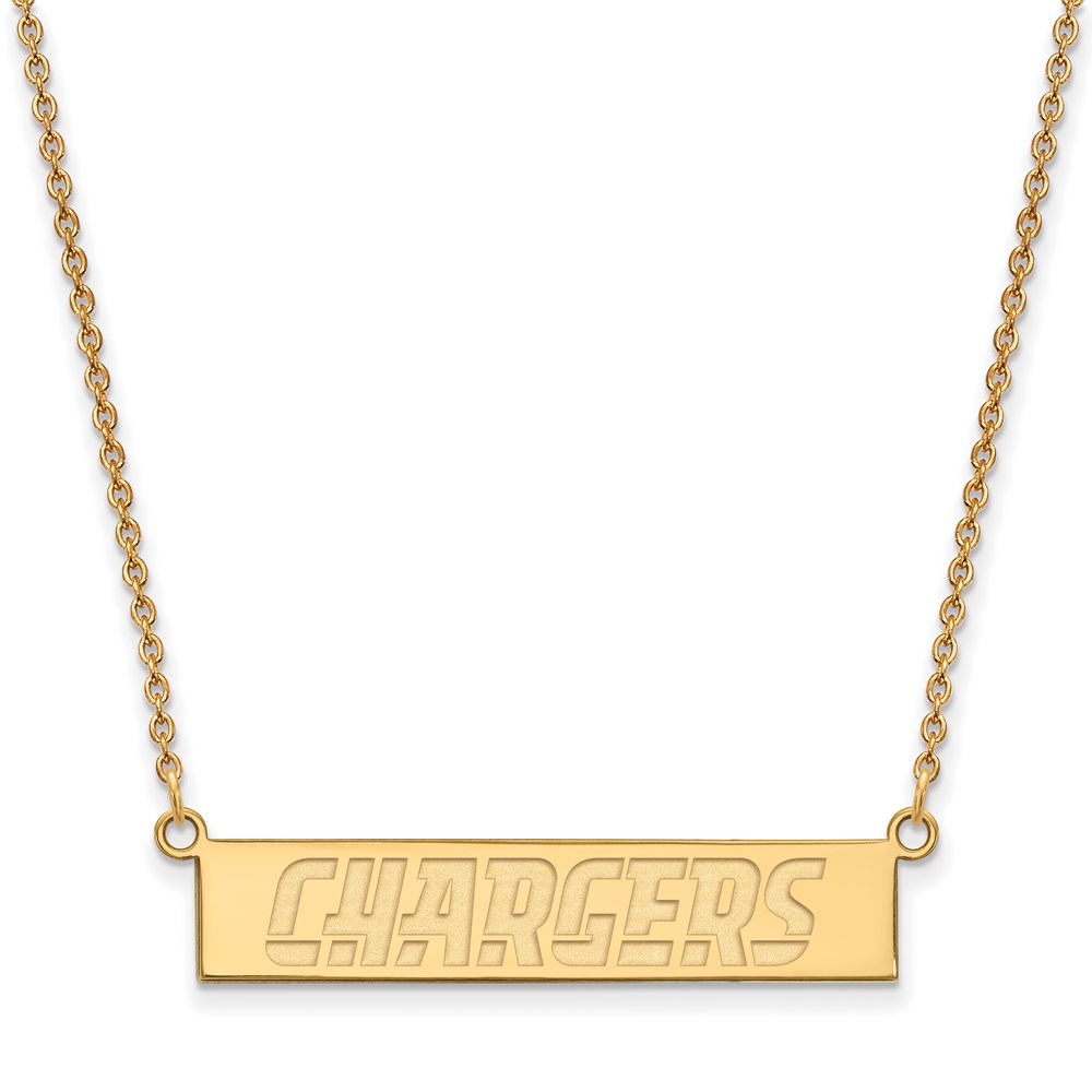 SS 14k Yellow Gold Plated NFL LA Chargers SM Bar Necklace, 18 In
