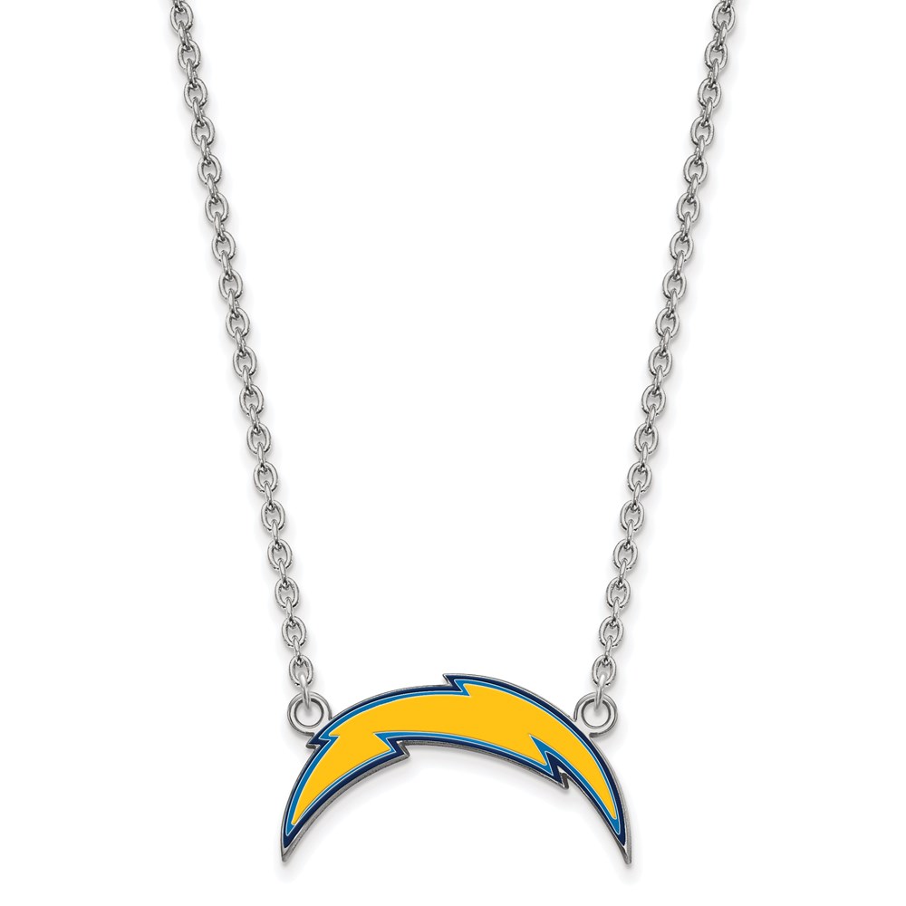 Sterling Silver NFL Chargers LG Enamel Necklace, 18 Inch