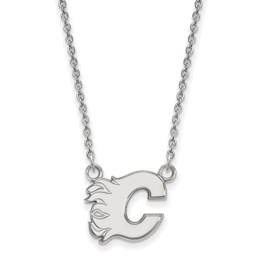 10k White Gold NHL Calgary Flames Necklace, 18 Inch