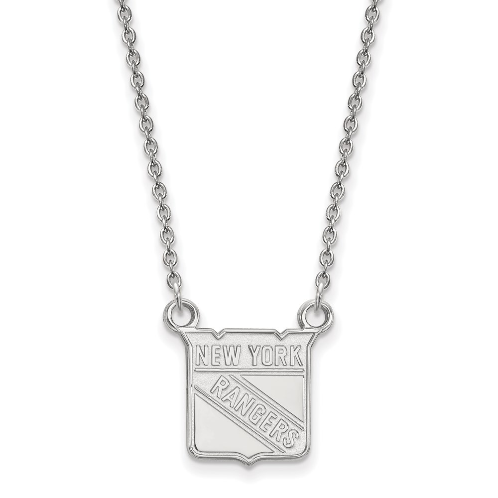 10k White Gold NHL New York Rangers Necklace, 18 Inch