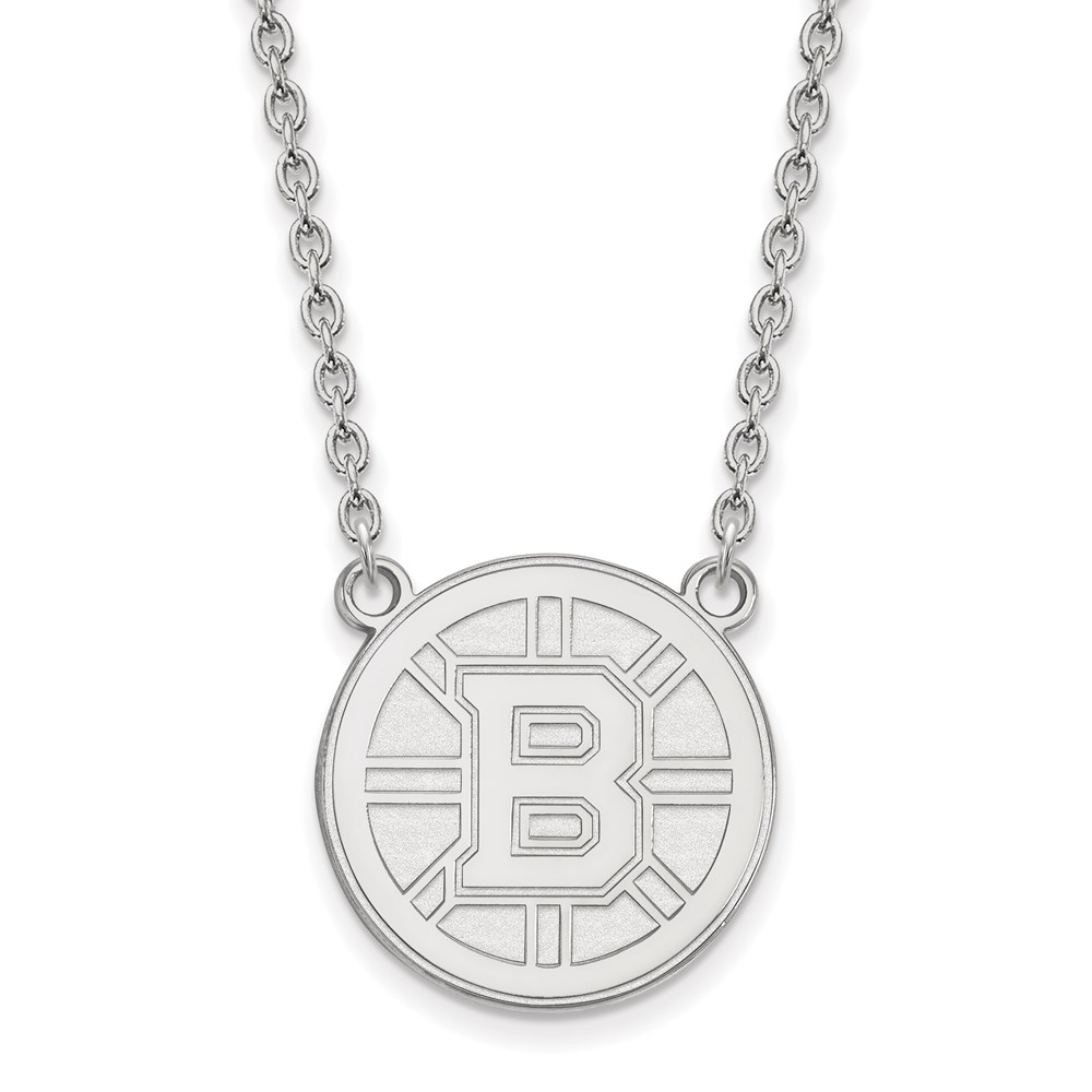 10k White Gold NHL Boston Bruins Necklace, 18 Inch