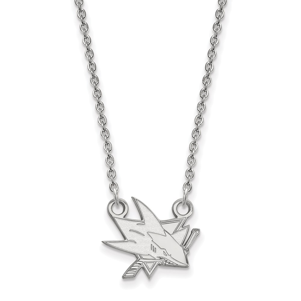 14k White Gold NHL San Jose Sharks Necklace, 18 Inch