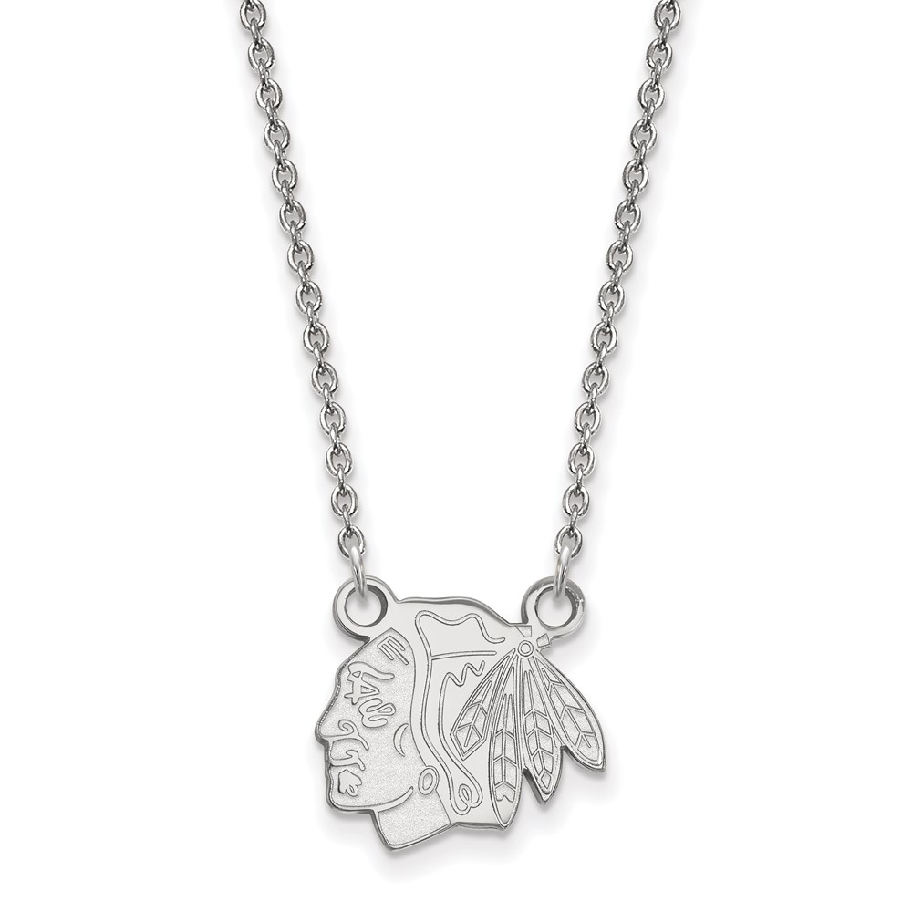 14k White Gold NHL Chicago Blackhawks Necklace, 18 Inch