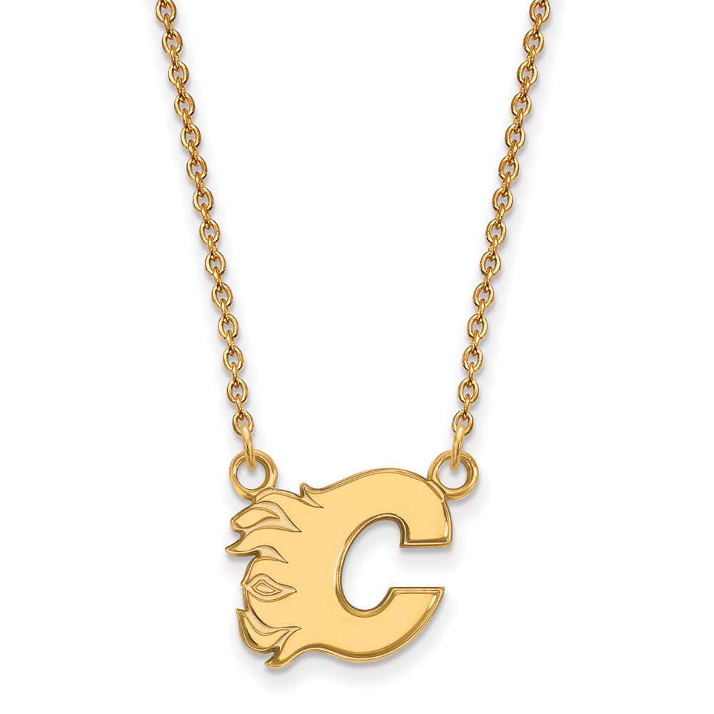 SS 14k Yellow Gold Plated NHL Calgary Flames Necklace, 18 Inch